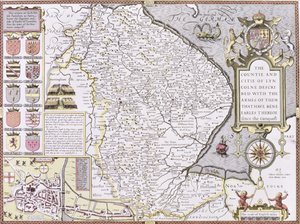 La contea e la città di Lincoln, incisa da Jodocus Hondius (1563-1612) da 